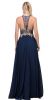 Lace Accent Sheer Mesh Bodice Long Prom Dress. back in Navy